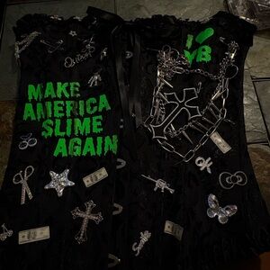 Black corset with Green letters and Silver Accents